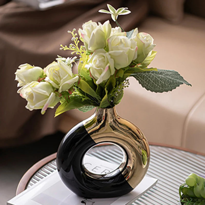 Nordic luxury ceramic flower vase gold for living room wedding