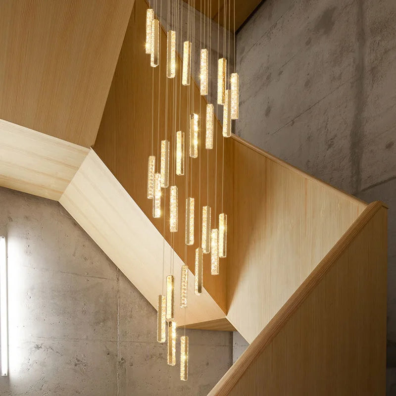 Black plated spiral crystal chandelier for a duplex stairwell