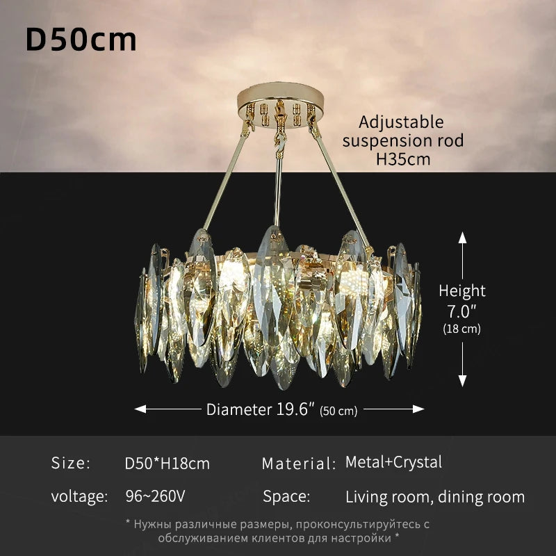Non-dimmable plated crystal chandelier running on 90 to 260V power