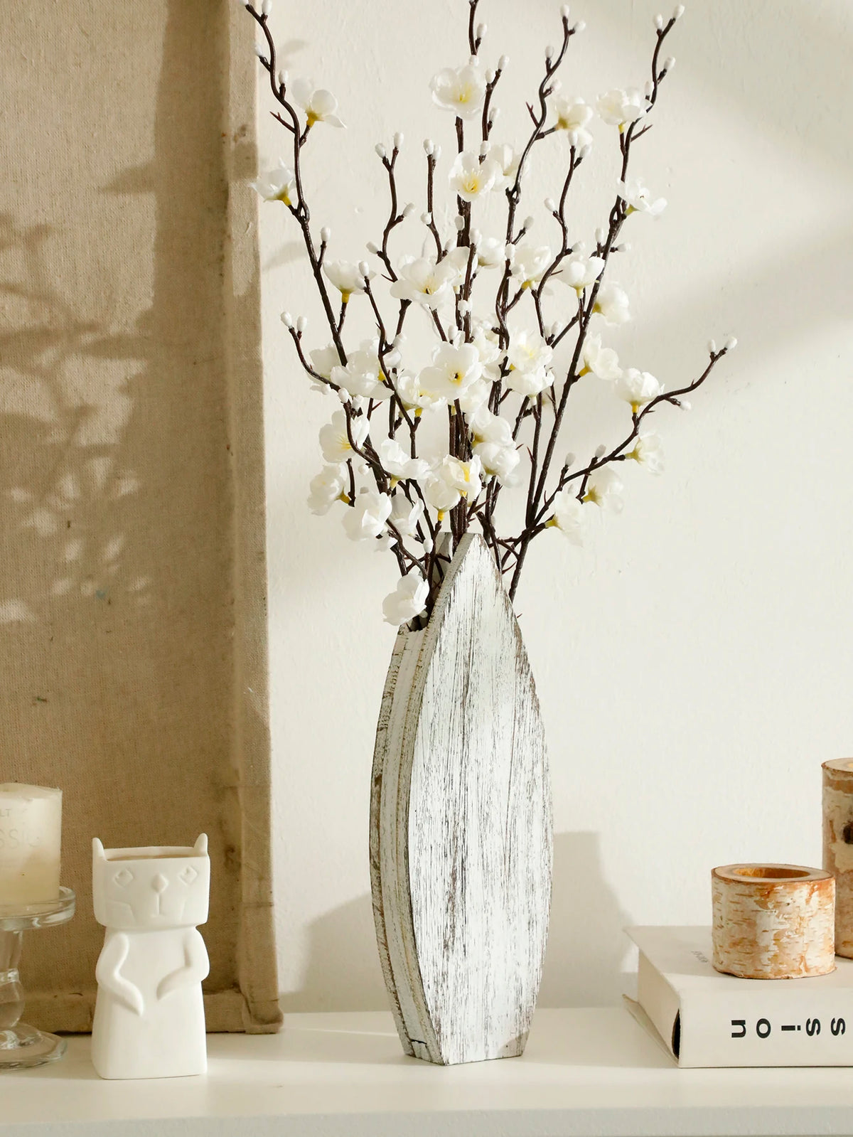 Nautical wooden vase whale tail coastal boho dried flower