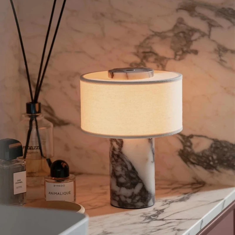 Marble table lamp three-colour light mode on bedroom nightstand