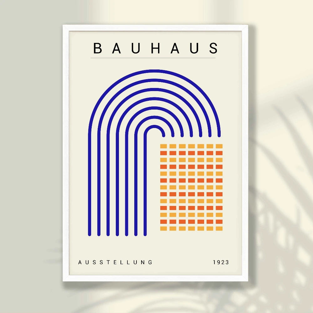 Orange Blue Bauhaus Abstract 3-Piece Canvas Wall Set