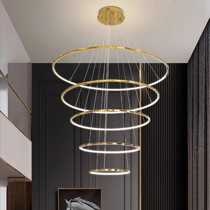 Six ring chandelier in gold with a 118.1 inch adjustable cord drop