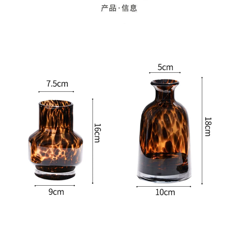 Leopard print luxury glass flower vase living room decoration