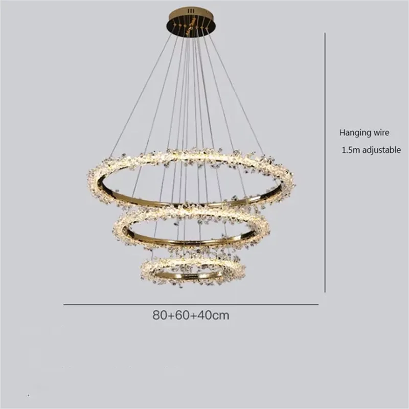 Glass band detail on a polished chrome Nordic ring chandelier