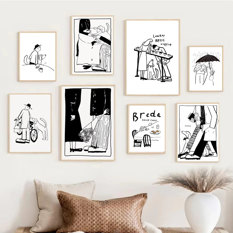 Korean Minimalist Anime Couple Canvas Wall Art