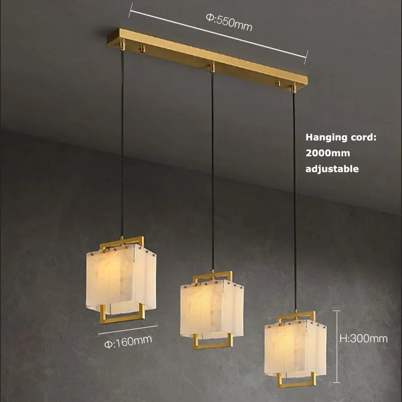 Second 31.5 in (80 cm) marble chandelier configuration in gold