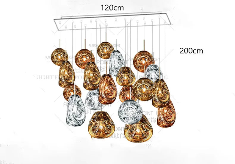 Long chassis chandelier, 23.6 in long, with three glass heads