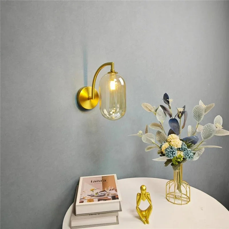 glass wall sconce, side profile showing mounting depth