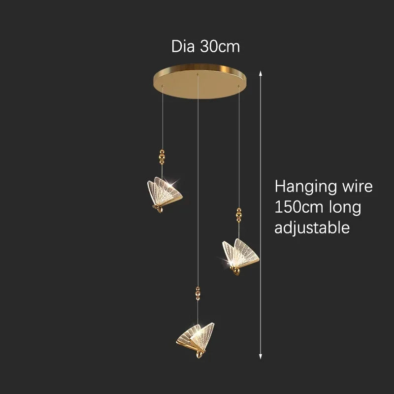 Twelve head butterfly chandelier on a 19.7 in (50 cm) steel chassis