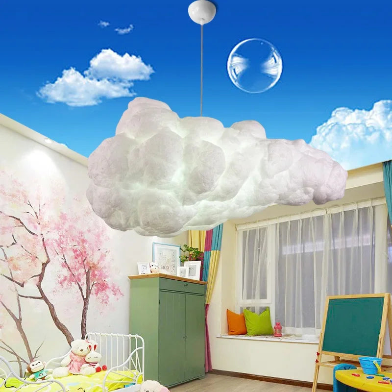 Space cotton cloud chandelier diffusing warm light with no bright points