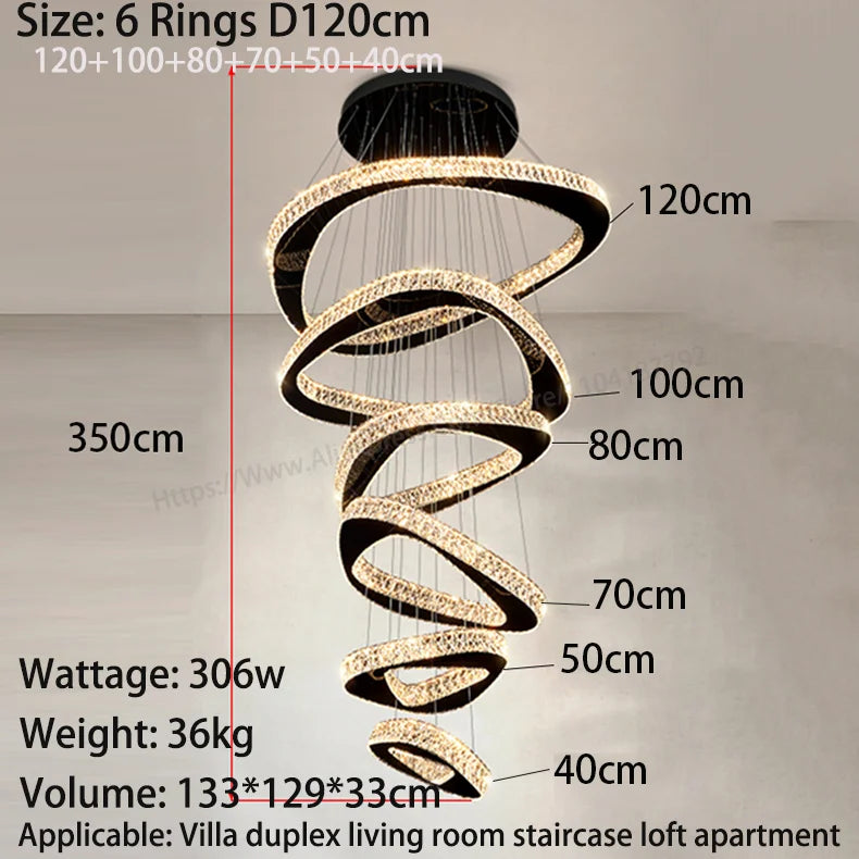 Two ring crystal chandelier, 31.5 in across, in a black finish