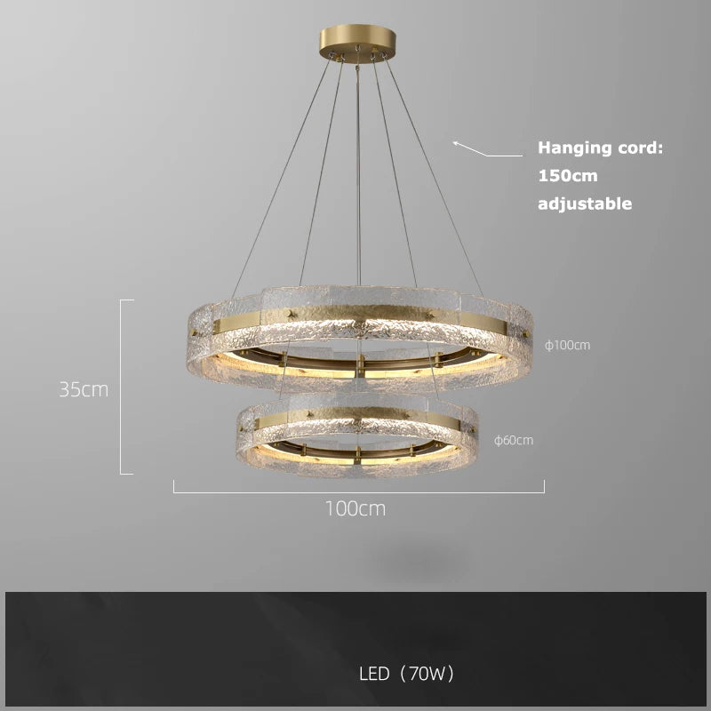 Five light water ripple glass chandelier in plated gold steel