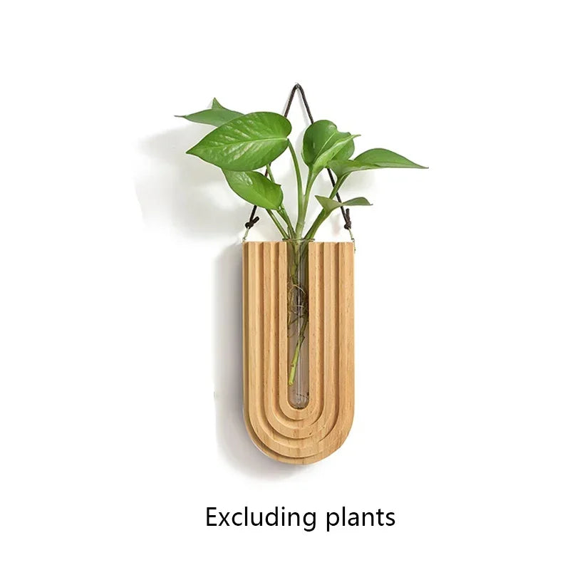 Wooden wall mounted hanging vase hydroponic plant rack home décor