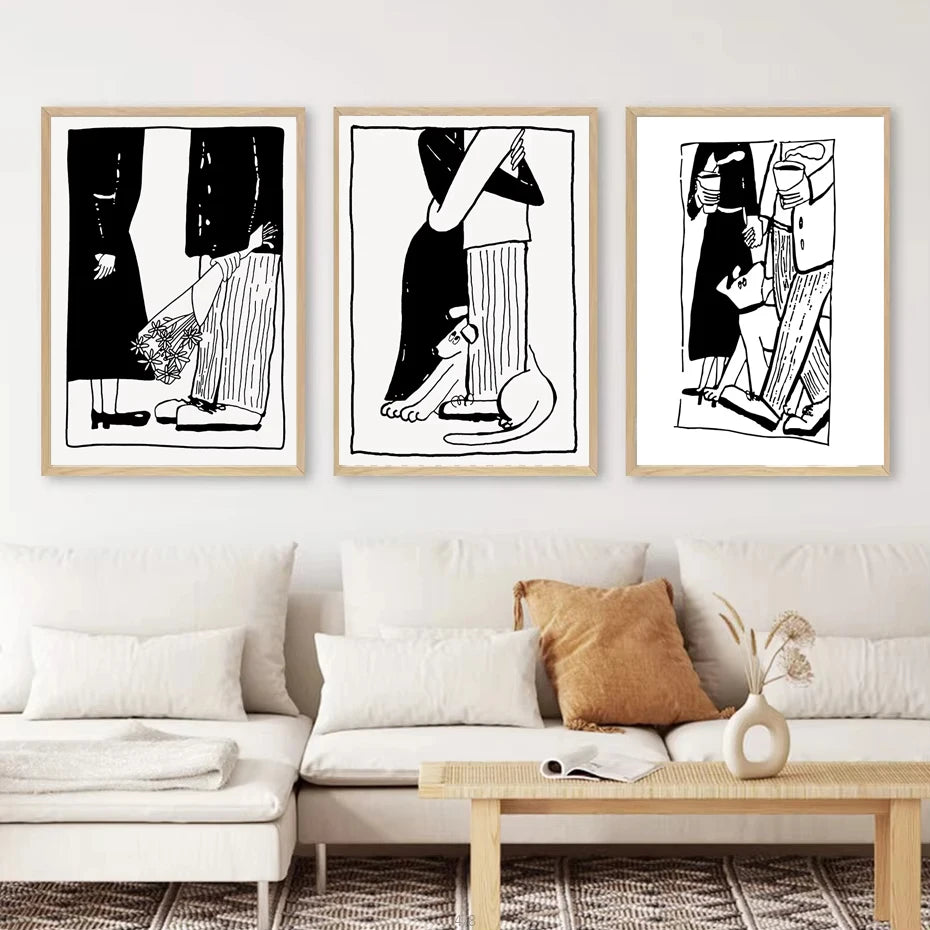 Korean Minimalist Anime Couple Canvas Wall Art