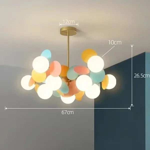 Grey round twelve globe flower chandelier with painted metal arms