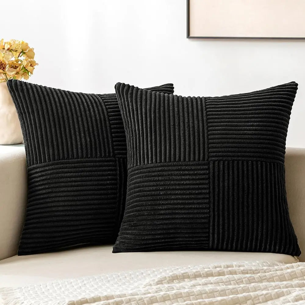 Boho Patchwork Corduroy Pillow Cover — styling detail