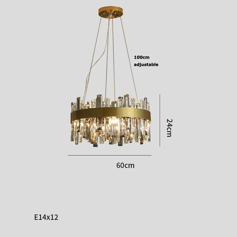 Mixed crystal chandelier with warm light on a flush mounted steel frame