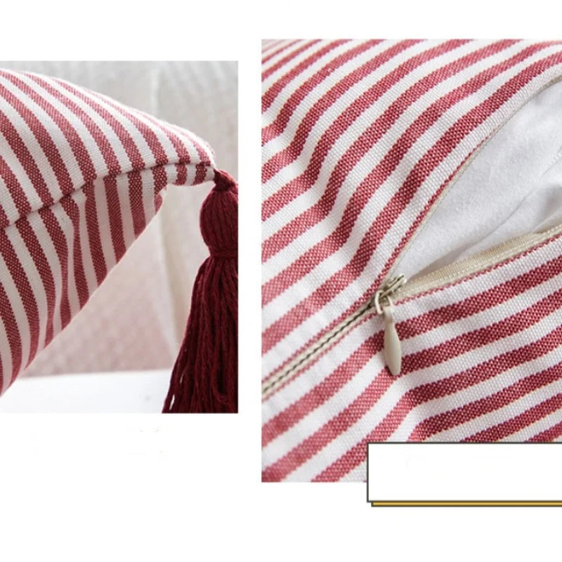 Tassel Trim Cotton Linen Pillow Cover — styling detail