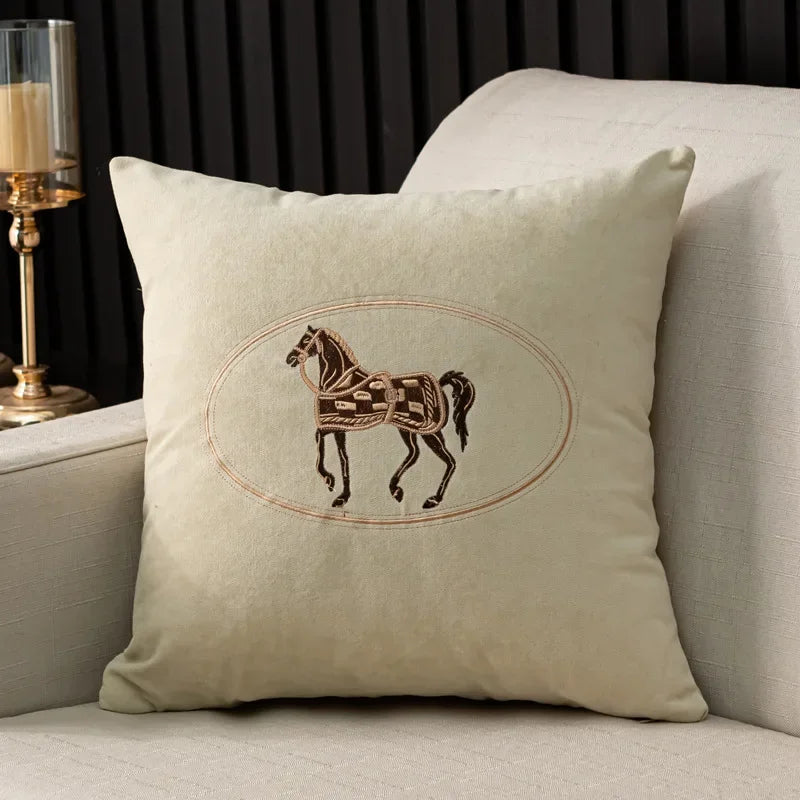 Embroidered Horse Throw Pillow Cover — styling detail