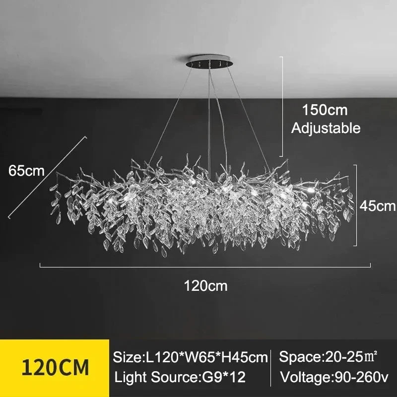 Crystal chandelier on a chain suspension, assembly required, non dimmable