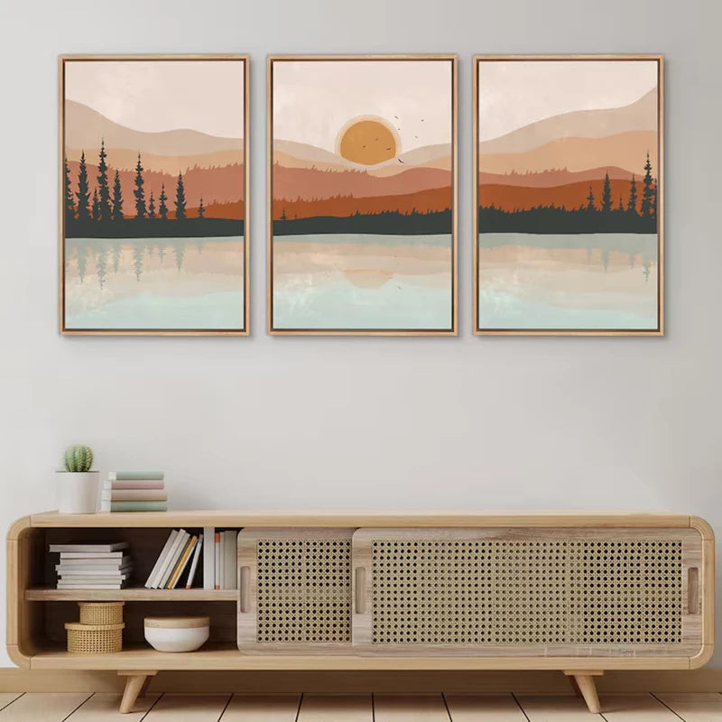 Sunset Forest Landscape 3-Piece Canvas Wall Art Set