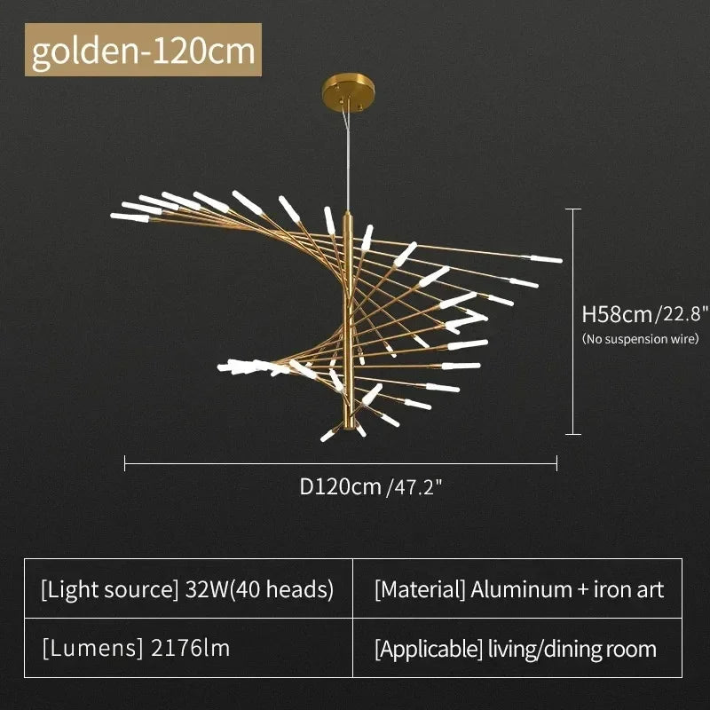 Firework burst chandelier with white light and remote dimming