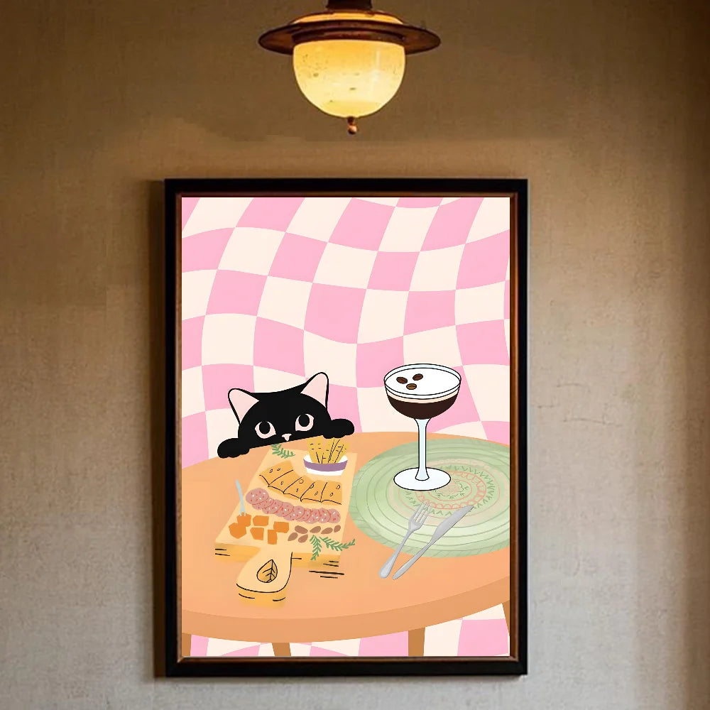Green Aesthetic Cat Canvas Wall Art