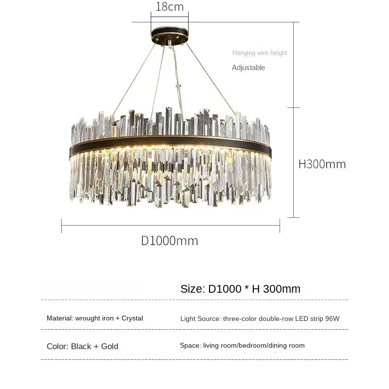 Plated metal ring chandelier assembled with a crystal outer edge