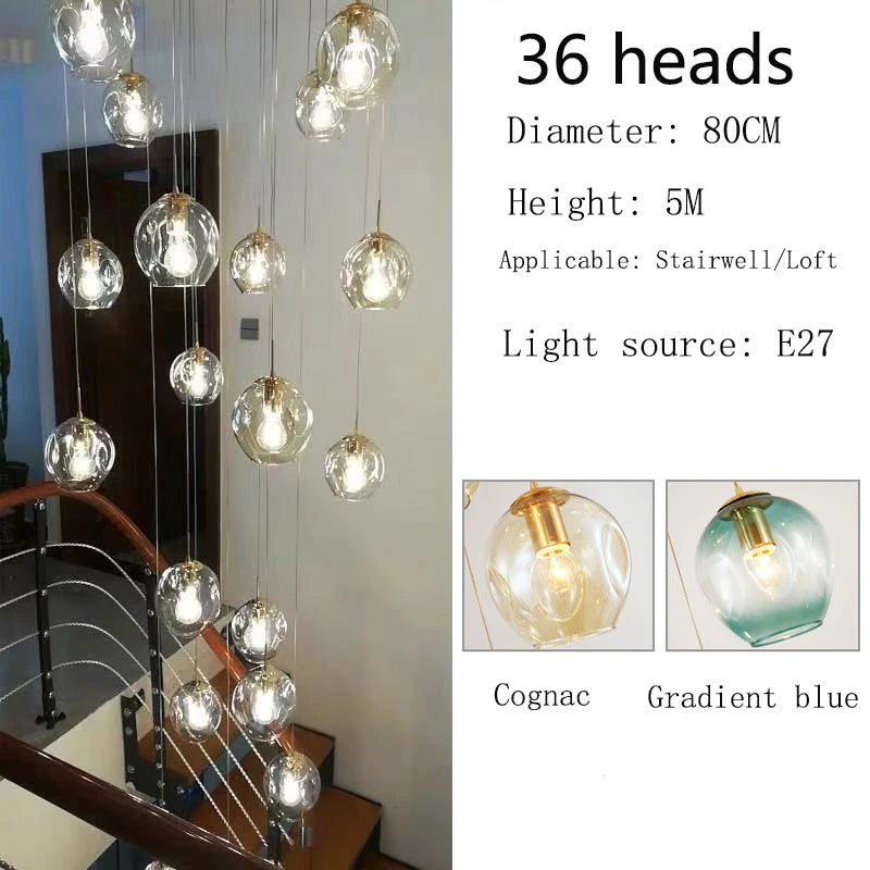 Thirty globe chandelier, 31.5 in across, with a 196.9 in drop