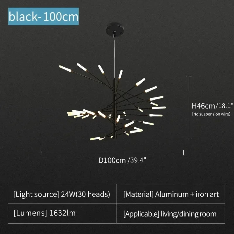 Painted metal and acrylic firework chandelier with included bulbs