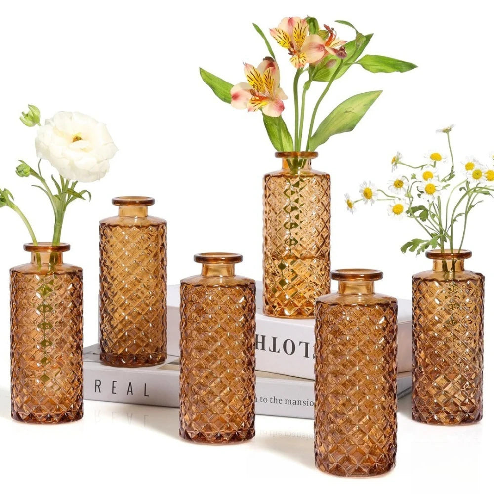 Retro mini glass bud vase set for hydroponic wedding table décor