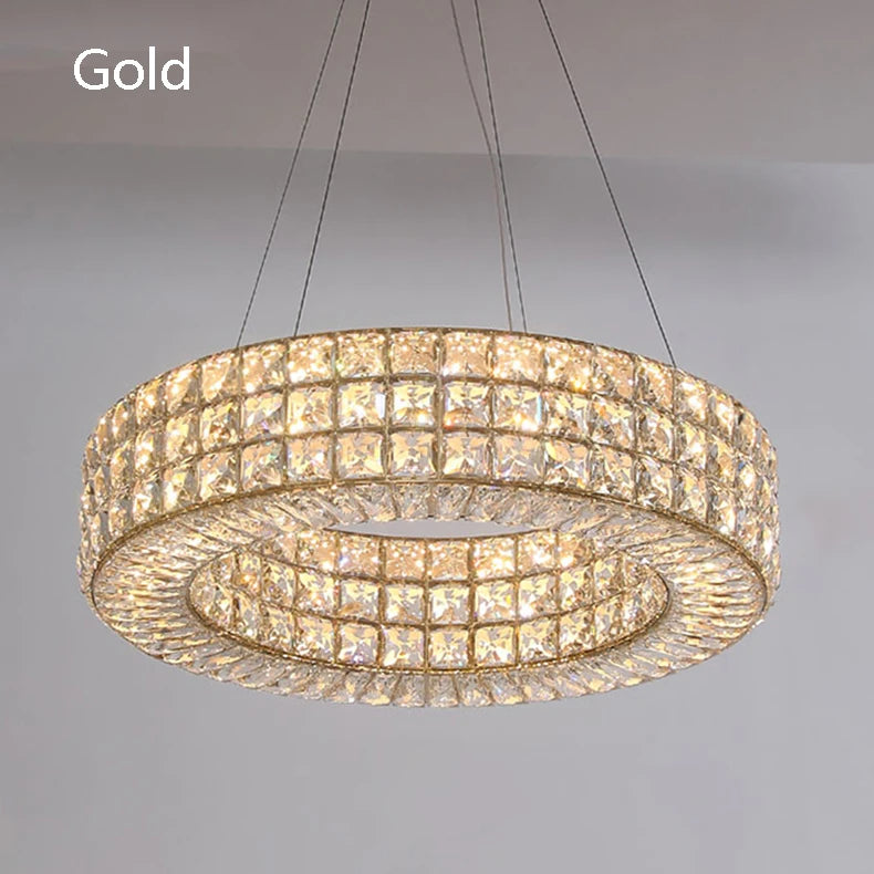 Silver crystal ring chandelier rated for 90 to 260V operation