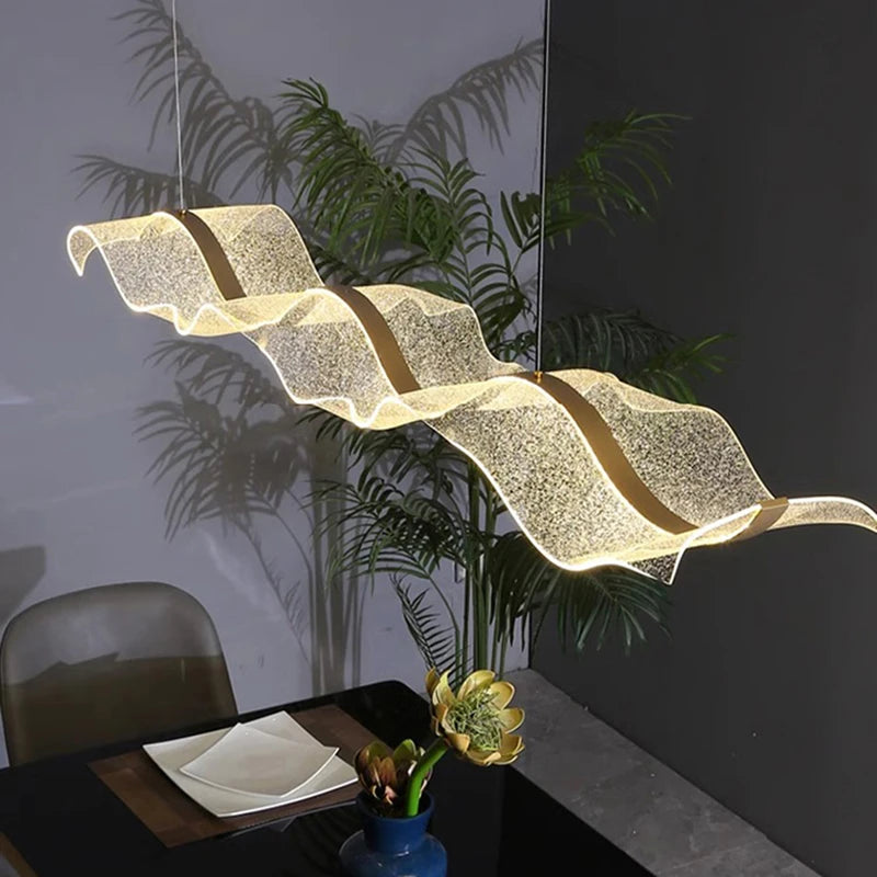 Black wave chandelier, 39.4 in long, on an adjustable cord drop
