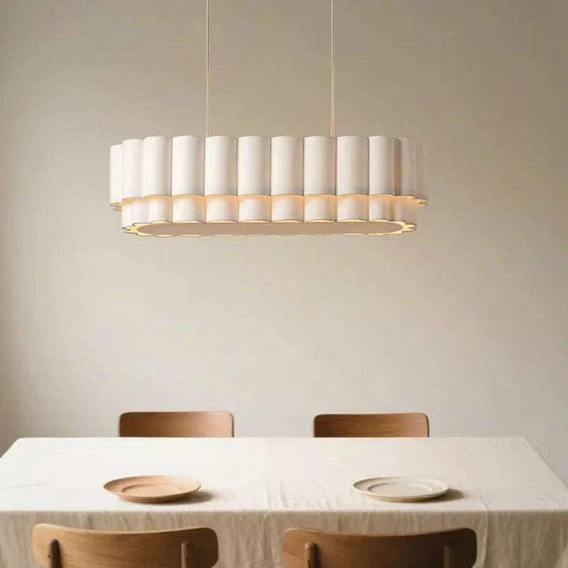 Wabi sabi chandelier at 39.4 in width with a soft fabric shade