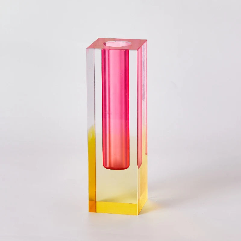 Back-lit frosted acrylic pillar bud vase showing translucent gradient texture detail