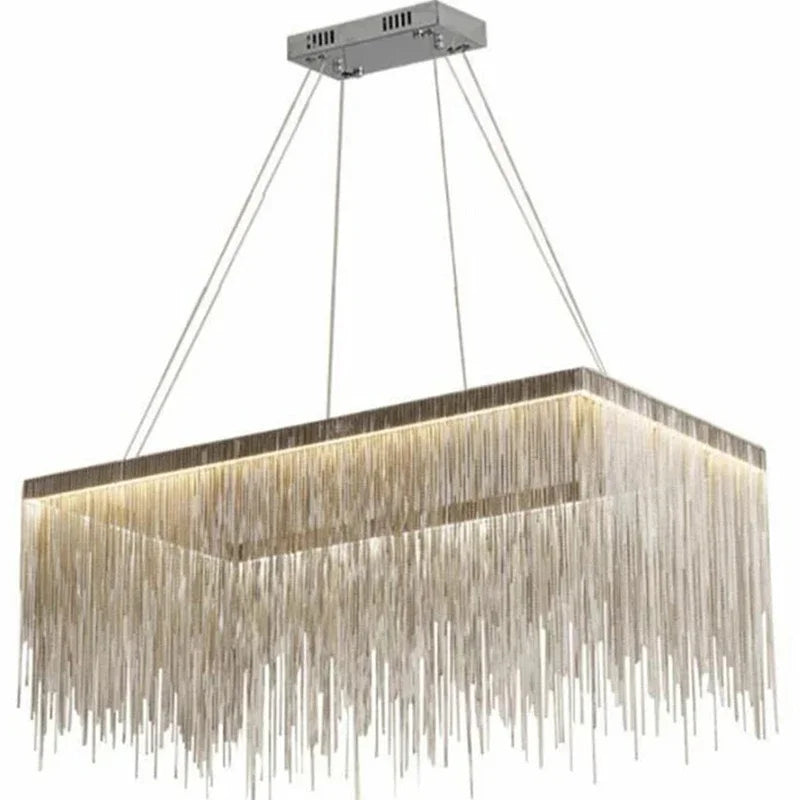 Linear tassel chandelier, 39.4 inches long, in rose gold chain