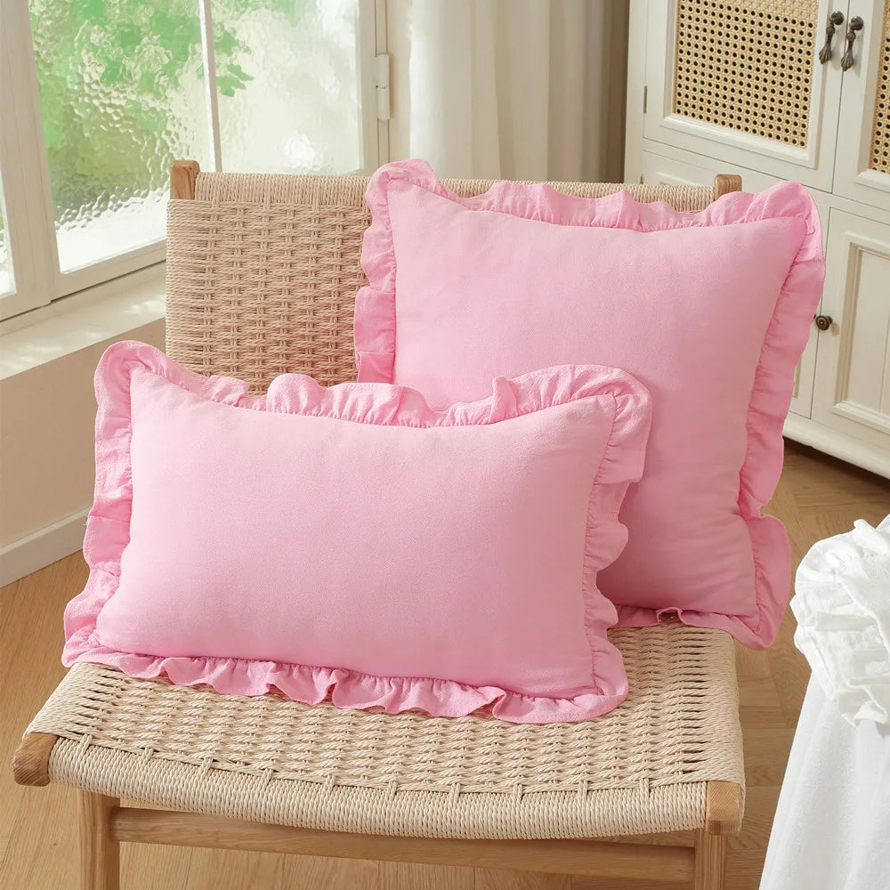 French Ruffle Cotton Pillow Cover — styling detail