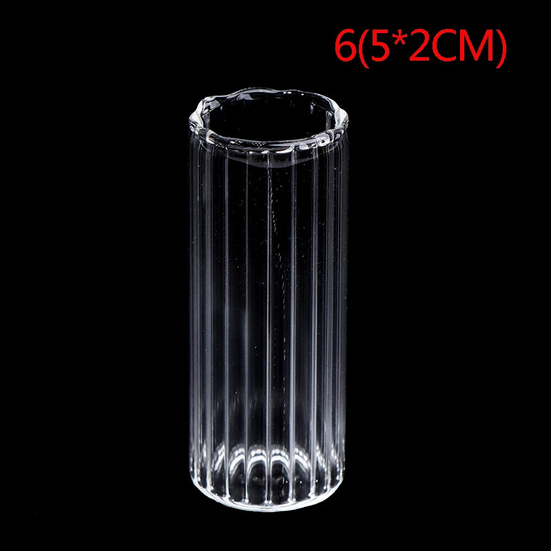 Miniature glass vase number five displayed in small scale scene