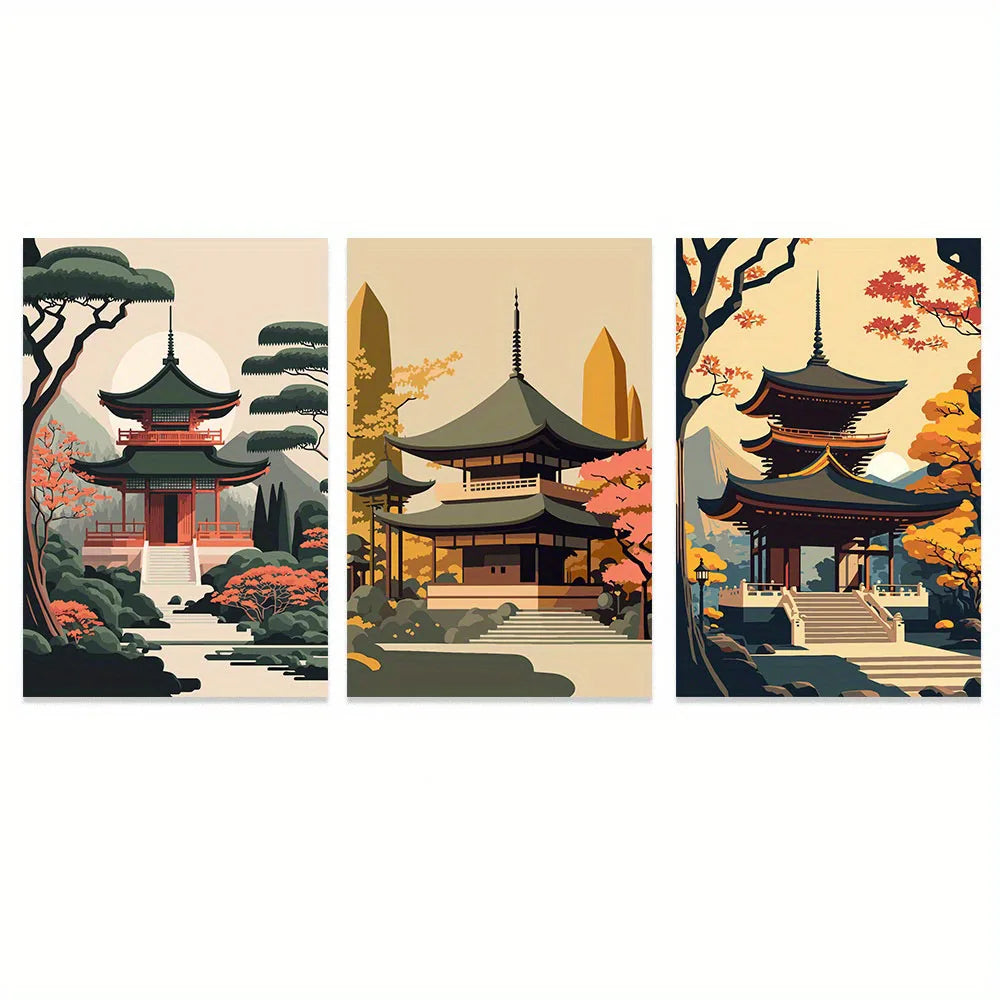 Japanese Ink Landscape 3-Piece Canvas Wall Art Set
