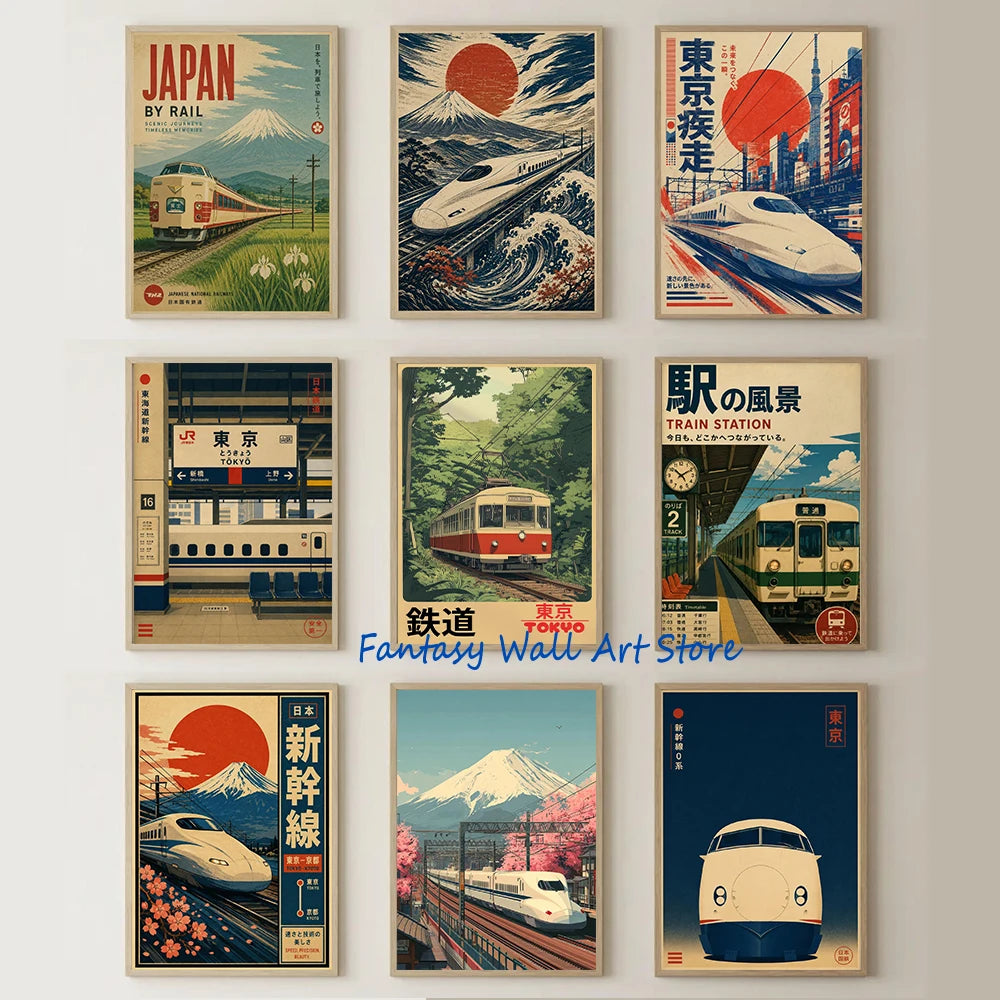 Vintage Japanese Railway Landscape Canvas Wall Art