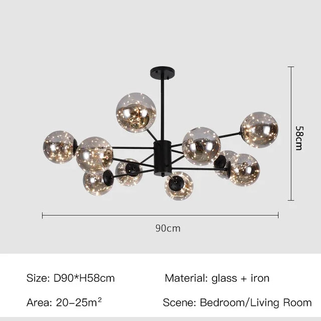 Pipe erected glass ball chandelier with knob switch control
