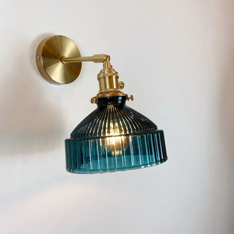 green glass bathroom wall sconce, front view on white background