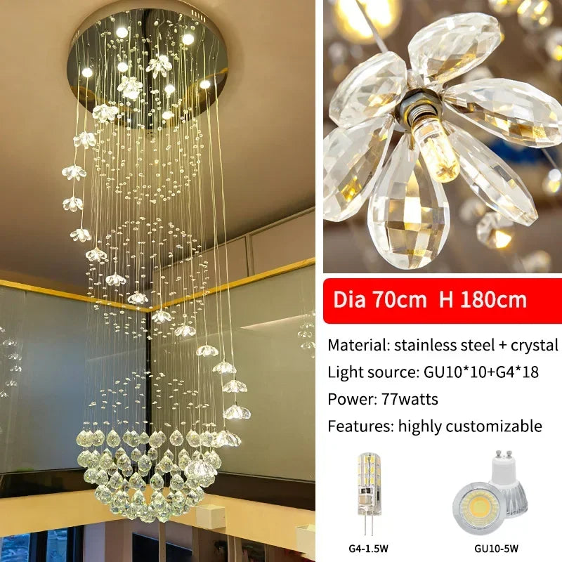 Mirror polished stainless steel chassis of the crystal flower chandelier