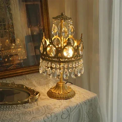 Dimmable crown crystal chandelier lit in cold white 6000K light