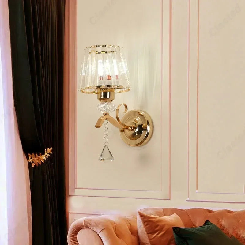 crystal wall sconce, close-up of shade and hardware detail