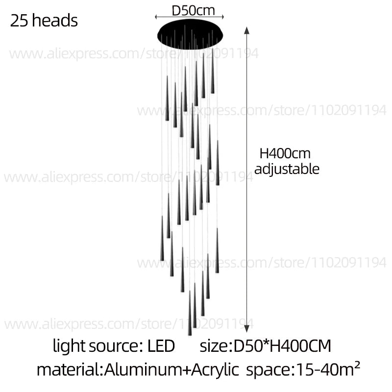 Thirty head chandelier, 23.6 in across, with a 196.9 in drop