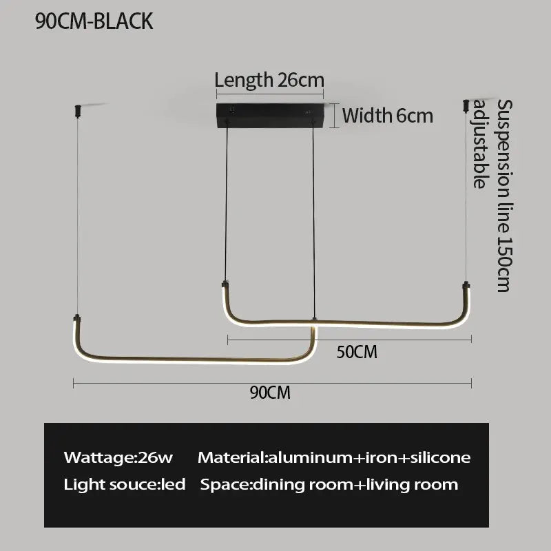 Black aluminium bar chandelier covering 20 to 50 square metres