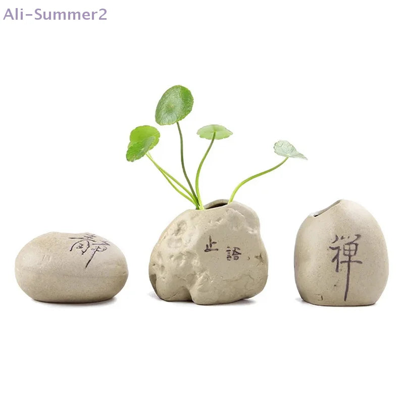 Zen stone ceramic vase style A4 in rounded beige form with small hydroponic opening