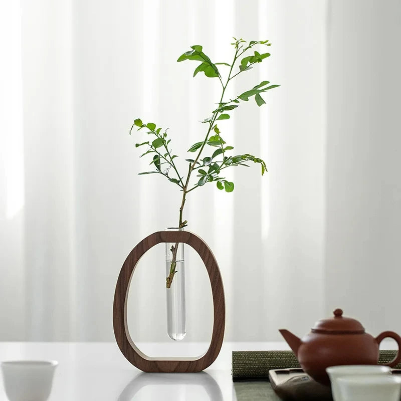 Solid wood flower insert mini hydroponic water vase display